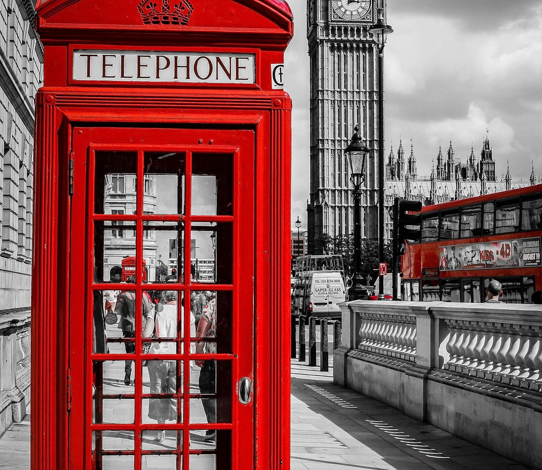Telefonzelle London Herdabdeckplatte & Spritzschutz aus Echtglas | Für Herd-Kochfelder | 60x52 cm