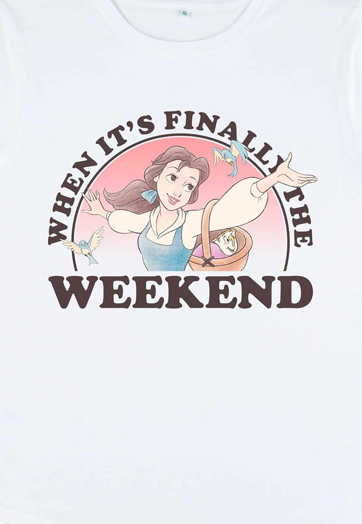 Disney Damen Beauty & The Beast Weekend Belle Women's Organic Rolled Sleeve T-shirt M Weiss, M Weiss