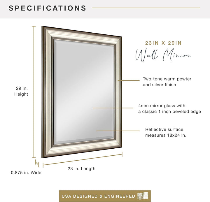 MCS 45,7 x 61 cm geriffelter Spiegel, 45,7 x 61 cm, zweifarbig, warmes Zinn und Silber 29"L x 23"W S