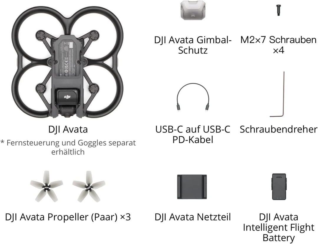 DJI Avata - FPV-Drohne Quadrokopter mit stabilisiertem 4K Video, superweitem 155° Sichtfeld, integri