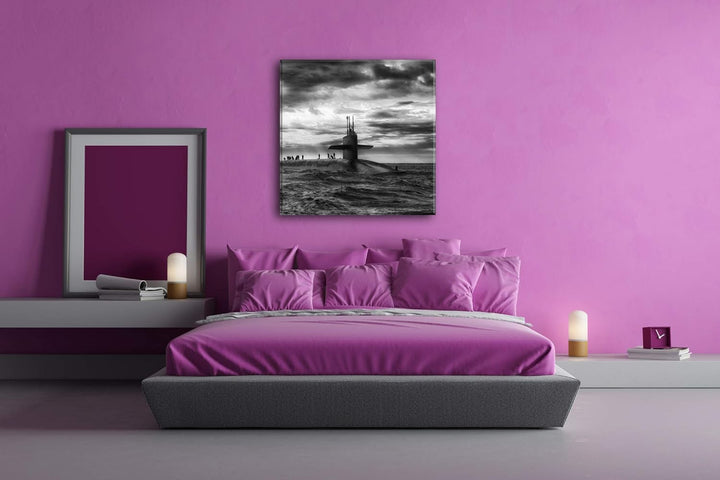 deyoli Militär U Boot auf offener See Format: 70x70 Effekt: Schwarz&Weiss als Leinwandbild, Motiv fe