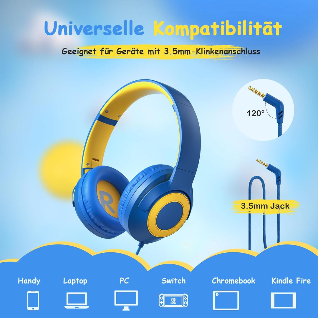 TONOSHARK Kinderkopfhörer mit Kabel Klappbar, mit Mikrofon, Kopfhörer Kinder Gehörschutz auf 85/94 d