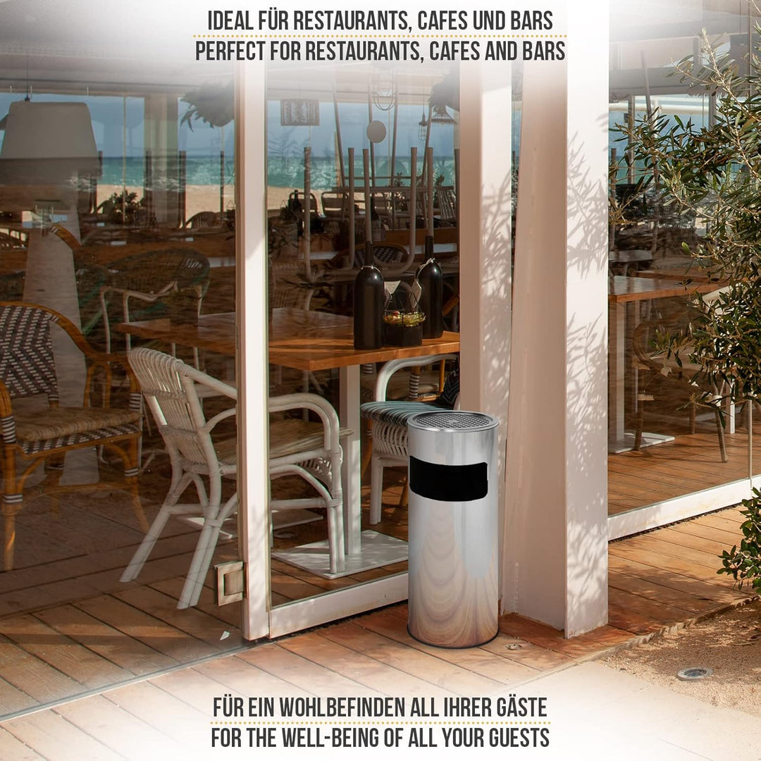 Jago® Standaschenbecher mit Mülleimer - 30 Liter, aus Edelstahl/Eisen, 2 in 1, mit Inneneimer, Decke