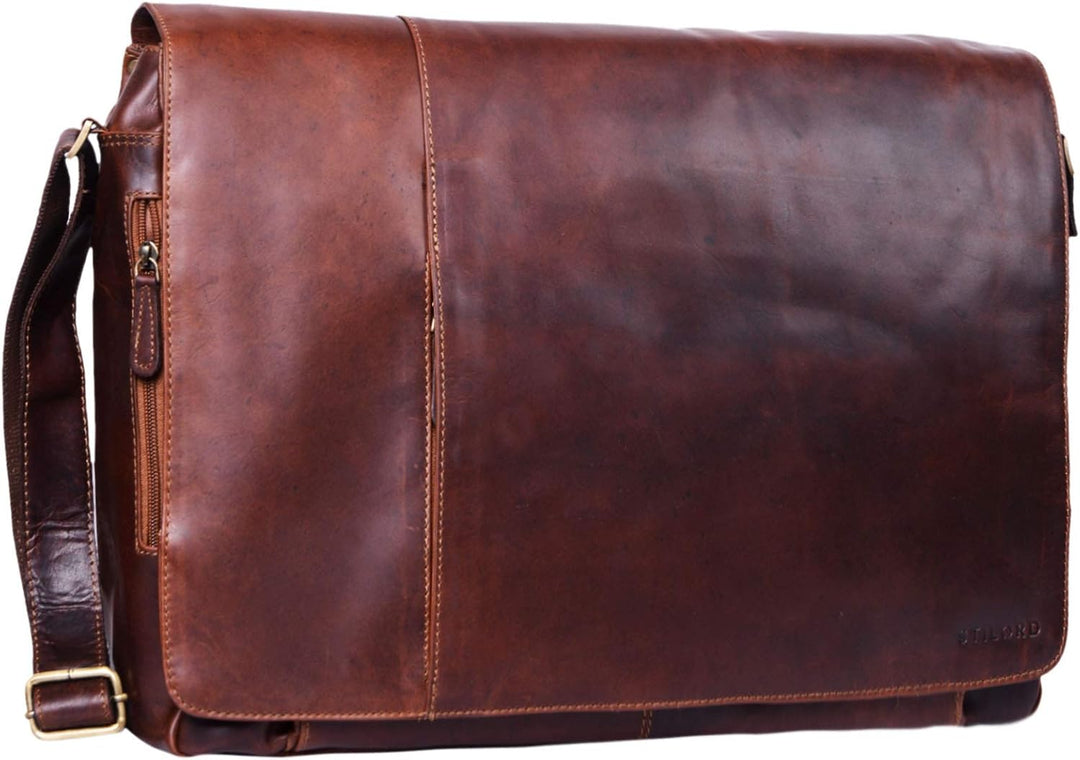 STILORD 'Maximus' XXL Ledertasche riesige Umhängetasche Unitasche 17 18 19 21 Zoll Laptop Aktentasch