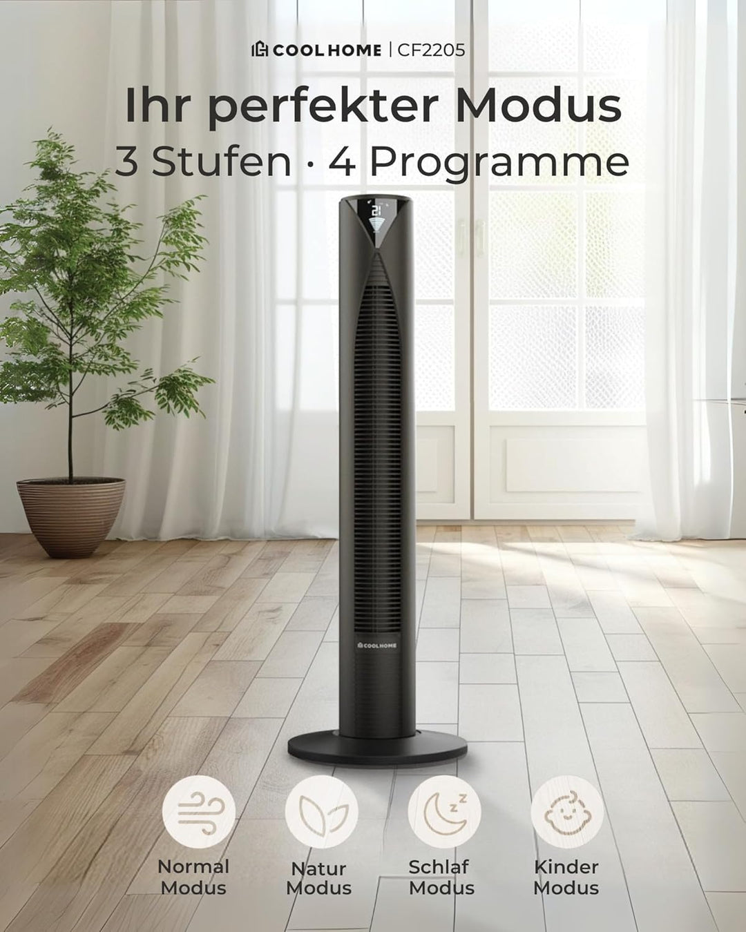 CoolHome Ventilator & Luftreiniger - Turmventilator mit Fernbedienung & ionisatorfunktion - Dimmbare