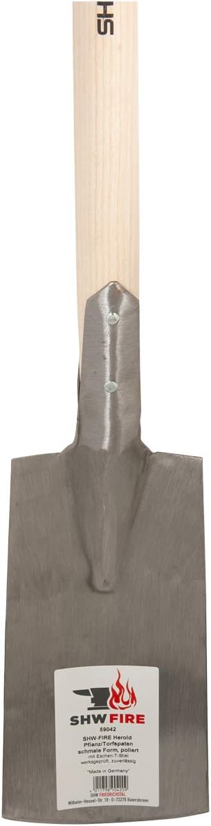 SHW-FIRE Pflanzspaten handgeschmiedet aus Stahl - 95cm Holzstiel - Idealer Torfspaten, für Rasenkant