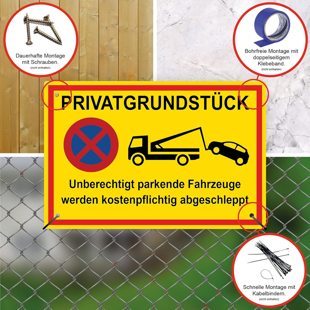 5 Stück Privatgrundstück unberechtigte parkende Fahrzeuge werden kostenpflichtig abgeschleppt Schild