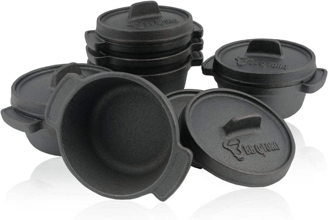 BBQ-Toro Mini Dutch Oven Set (6 Stück) I Ø 11 cm I bereits eingebrannt - preseasoned I Gusseisen Ser