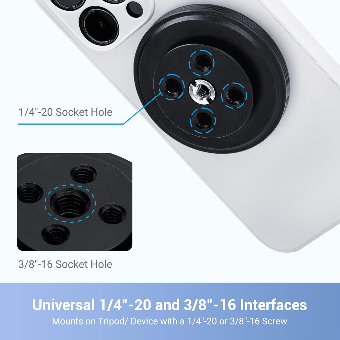 JJC Phone Tripod Mount Magnetic, Magnet iPhone Halterung für 1/4"-20 & 3/8"-16 Mount zu MagSafe, Tel