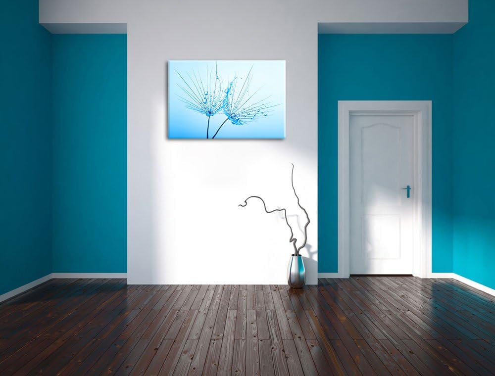 Pusteblumen mit Tautropfen Format: 100x70 auf Leinwand, XXL riesige Bilder fertig gerahmt mit Keilra