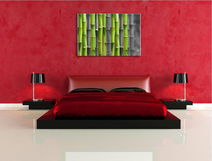 frischer grüner Bambus schwarz/weiss Format: 100x70 auf Leinwand, XXL riesige Bilder fertig gerahmt