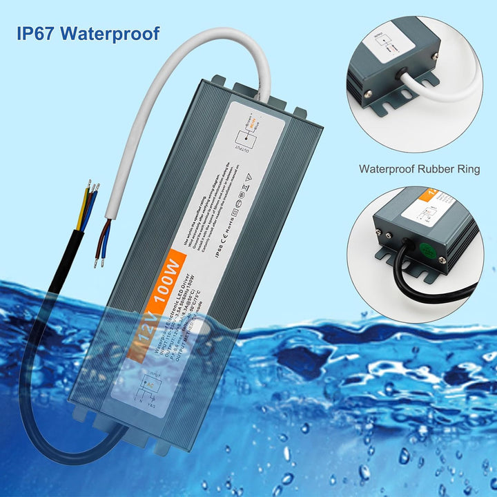 LED Trafo 12V 100W DC Netzteil Outdoor IP67 Wasserdicht Transformateur für LED Streifen, 12V 100W