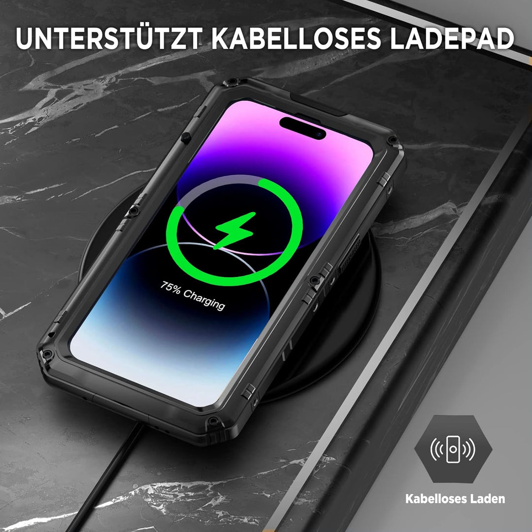 Beeasy für iPhone 14 Pro Max Wasserdicht Outdoor Hülle (6,7"), Stossfest Panzerhülle Militär 360 Gra