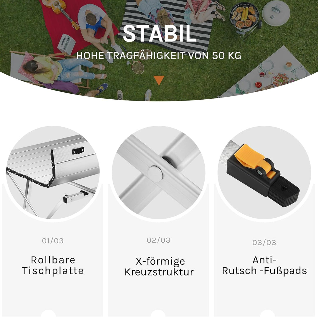 WOLTU Campingtisch Klapptisch aus Alu Gartentisch Balkontisch Reisetisch zusammenklappbar, mit Packt