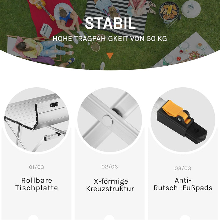 WOLTU Campingtisch Klapptisch aus Alu Gartentisch Balkontisch Reisetisch zusammenklappbar, mit Packt