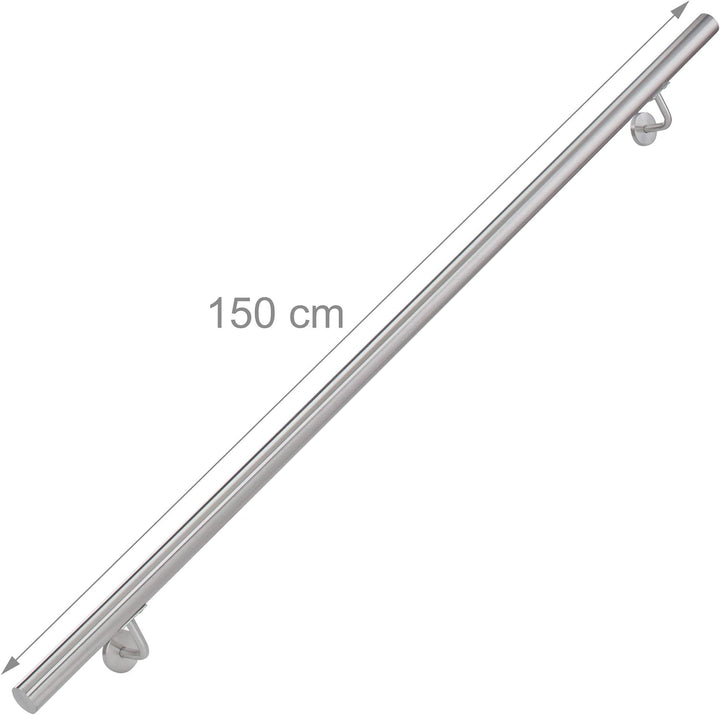 Relaxdays Handlauf, 201er Edelstahl, matt, rundes Treppengeländer, innen & aussen, 150 cm, Ø 38 mm,