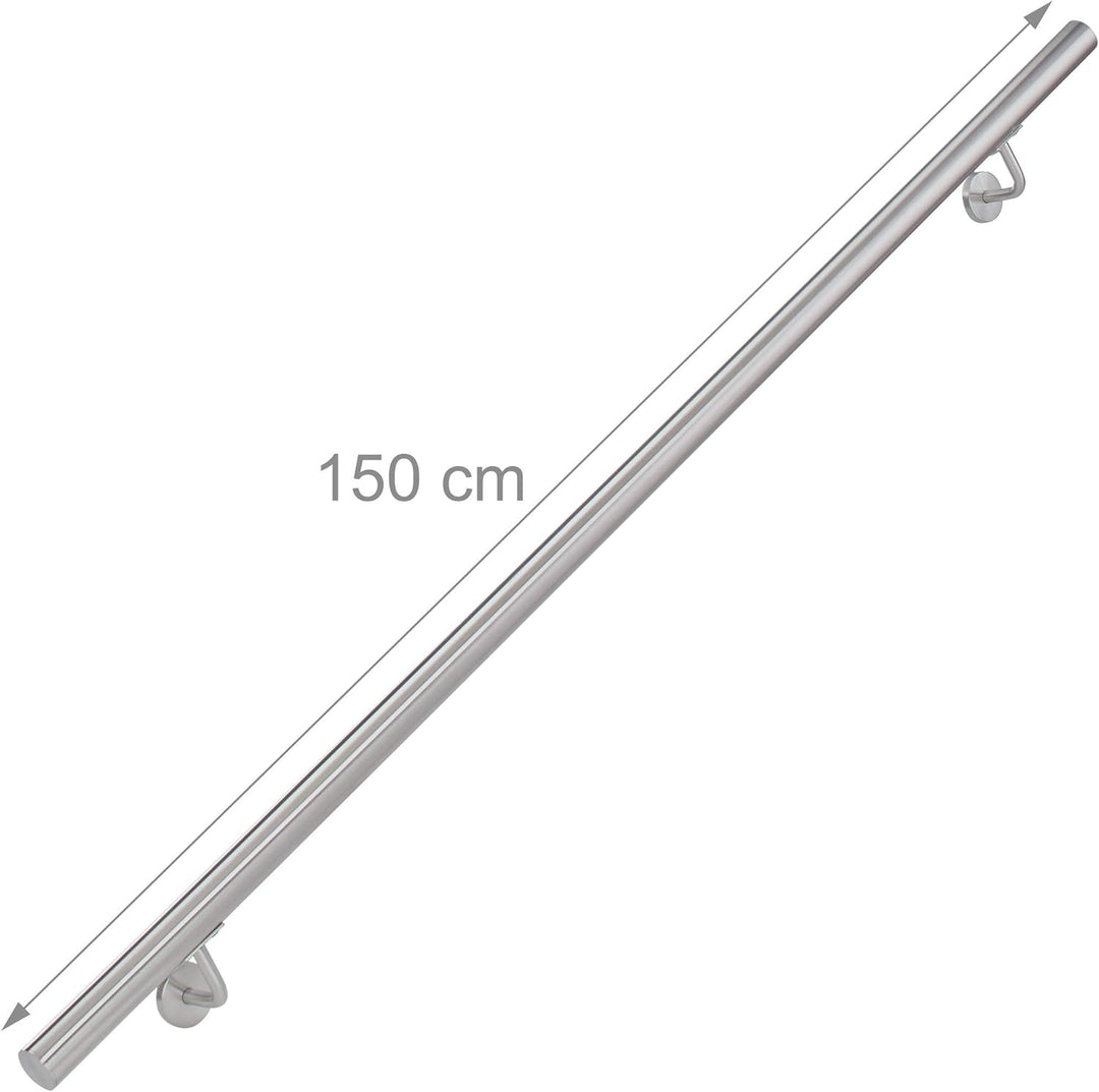 Relaxdays Handlauf, 201er Edelstahl, matt, rundes Treppengeländer, innen & aussen, 150 cm, Ø 38 mm,