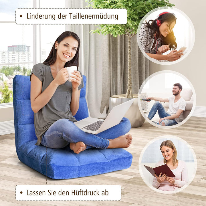 COSTWAY Bodenstuhl mit Verstellbarer Rückenlehne, Bodensessel gepolstert, Bodenkissen faltbar, Medit