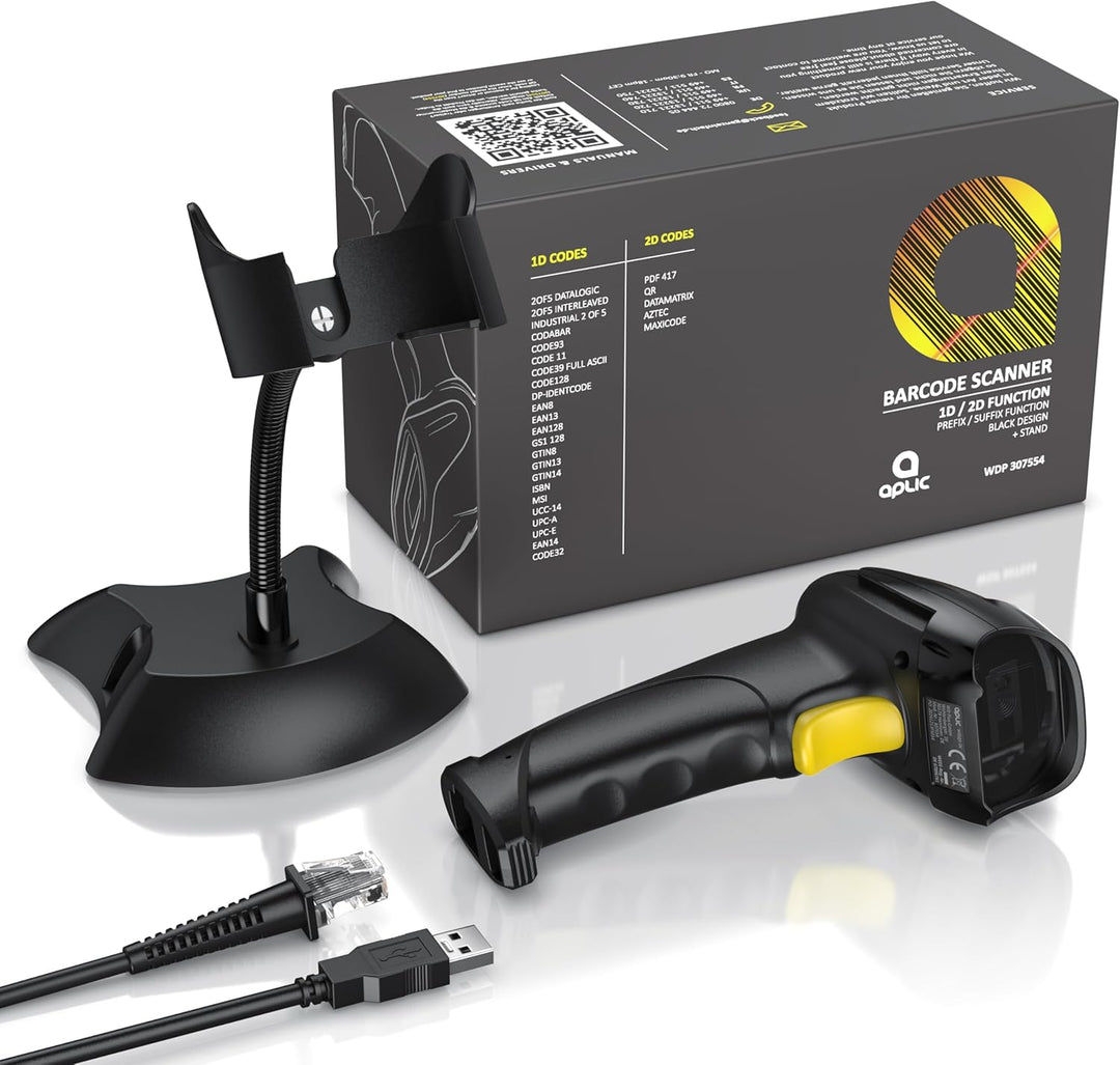 CSL - Barcode Scanner 1D 2D QR kabelgebunden – Single und Multi Scan - Bildschirm scannen - QR-Code