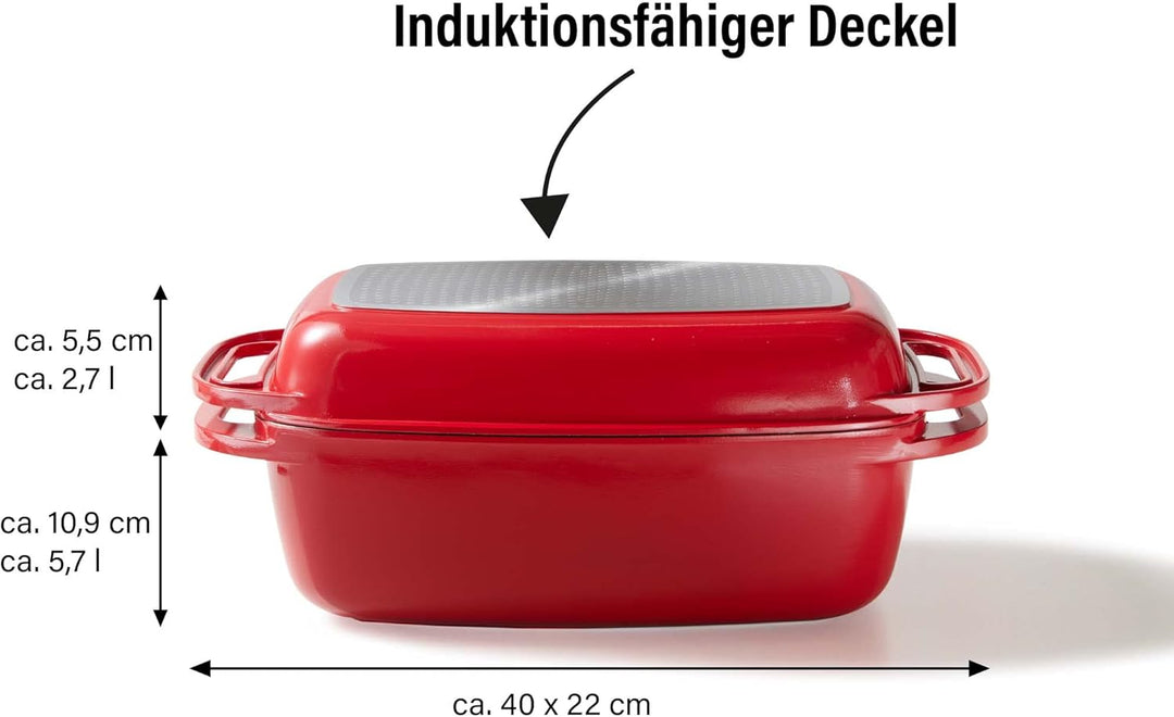 STONELINE Aluguss Bräter mit Deckel 40x22 cm, 5,6 L Bräter Induktion Backofengeeignet Für alle Herda