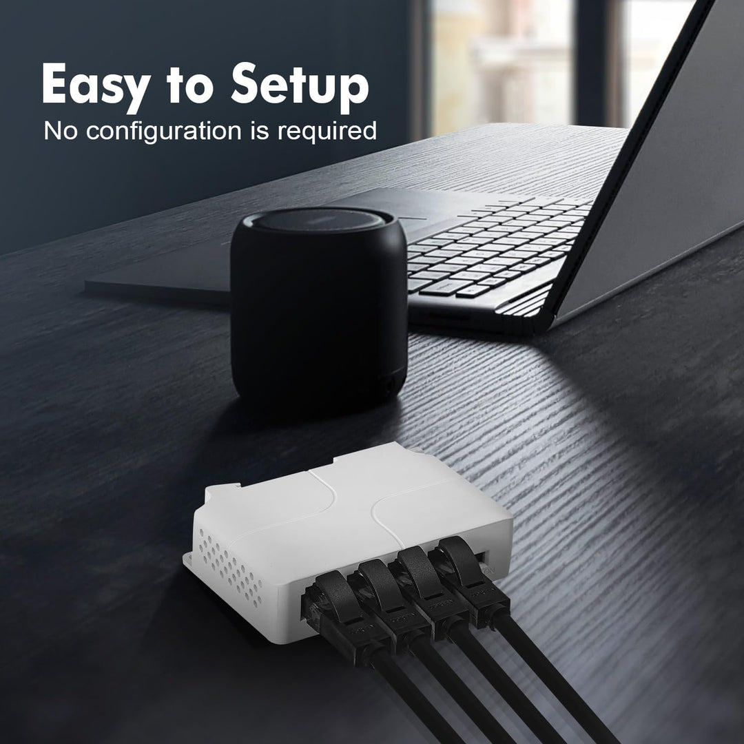 4 Port PoE Extender, 1 PoE in 3 PoE Out, IEEE802.3af/at PoE Powered Passthrough Switch, 100Mbps Ethe