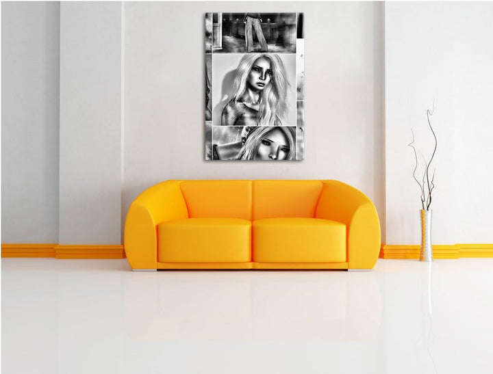 Pixxprint Zeichnungen von Frauen / 100x70cm Leinwandbild bespannt auf Holzrahmen/Wandbild Kunstdruck