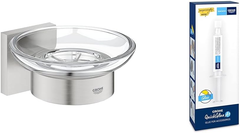 GROHE Start Cube - Seifenschale (verdeckte Befestigung, langlebig), supersteel, 41107DC0 + Kleber- S