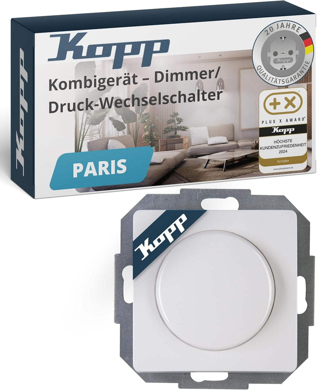 Kopp Paris Druck-Wechsel-Dimmer, Kombigerät, LED-Dimmer, für Glüh-Lampen, 230V Halogenlampen, Phasen