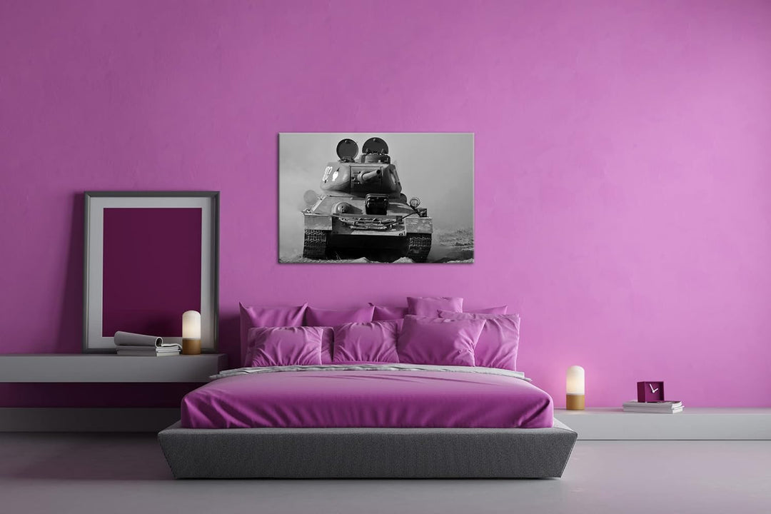 deyoli Panzer im Einsatz Effekt: Schwarz&Weiss Format: 80x60 als Leinwandbild, Motiv fertig gerahmt