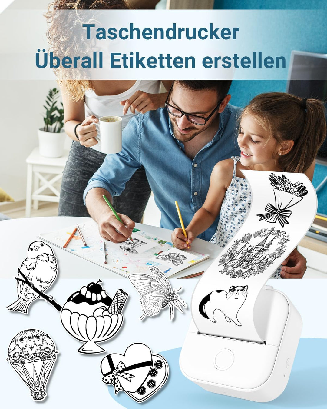 Phomemo T02 Mini Drucker, Fotodrucker für Smartphone, mit 1 Rollen Druckerpapier, 203dpi Handy Stick