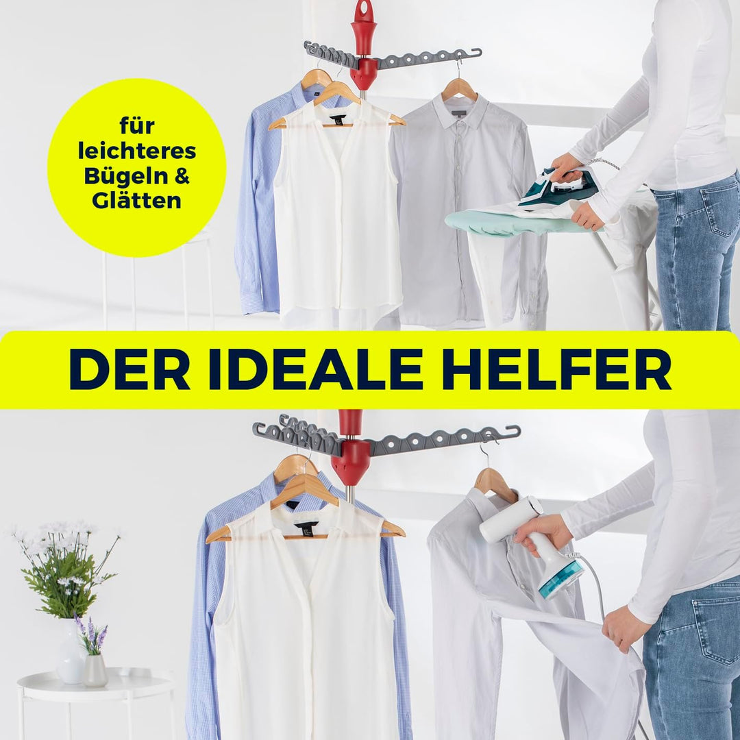 EASYmaxx Wäscheständer Vario für Hemden | Zusammenklappbare Wäschespinne für Bügel | Höhenverstellba