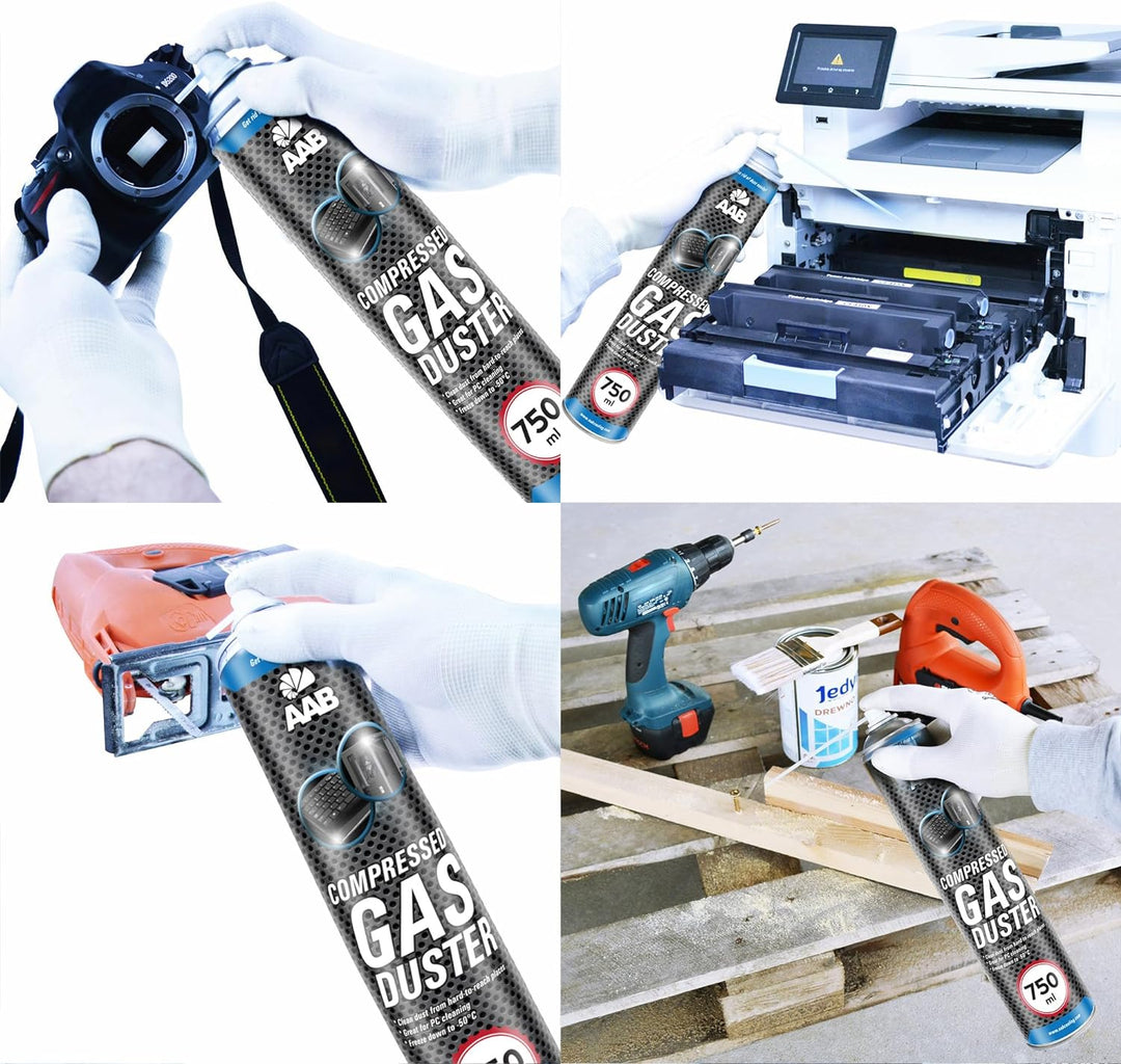 AAB Reinigungsspray 6 x 750ml, Druckluftreiniger, Druckluft aus der Dose, Reinigung von Multimedia-