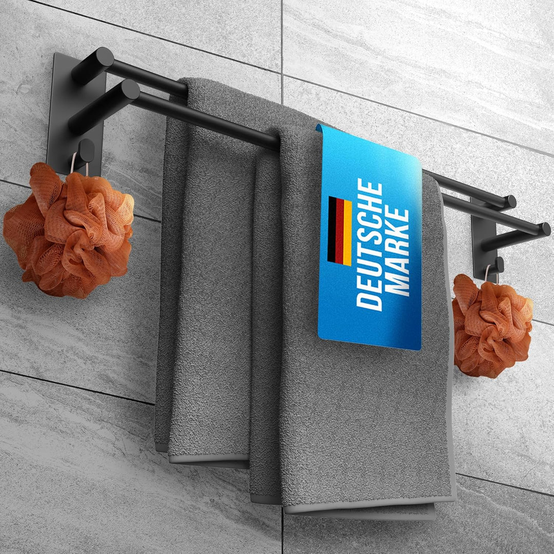 LOBUXยฎ - Handtuchhalter ohne bohren schwarz โ 80cm, Edelstahl rostfrei โ Handtuchhalter Bad doppelt,