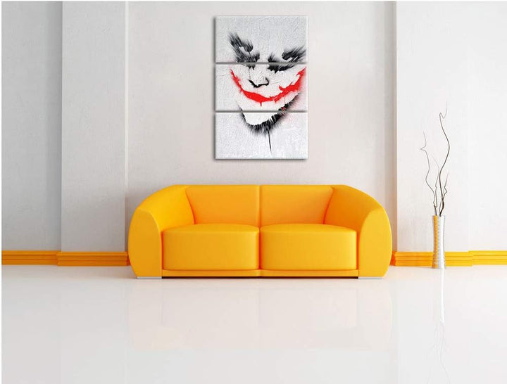 gemaltes Joker Gesicht auf Spanplatte schwarz/weiss 3-Teiler Leinwandbild 120x80 Bild auf Leinwand,