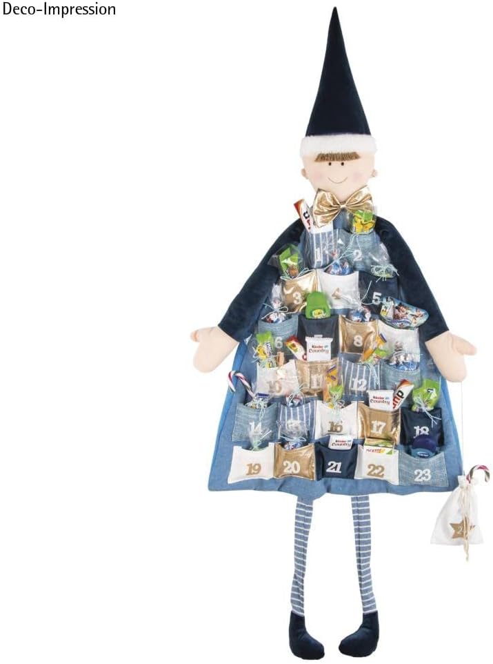 Rayher 46455376 Adventskalender zum Befüllen, Stoff, royalblau, 118 x 53 cm, Adventskalender Kinder,