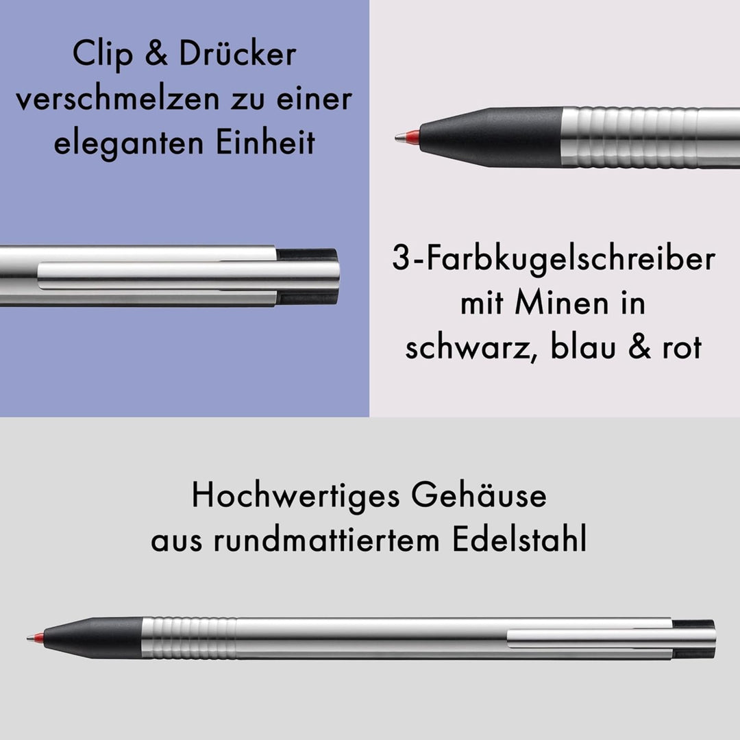 LAMY logo 3-Farben Mehrfarbkugelschreiber 405 aus Edelstahl in der Farbe matt schwarz - inkl. Kugels
