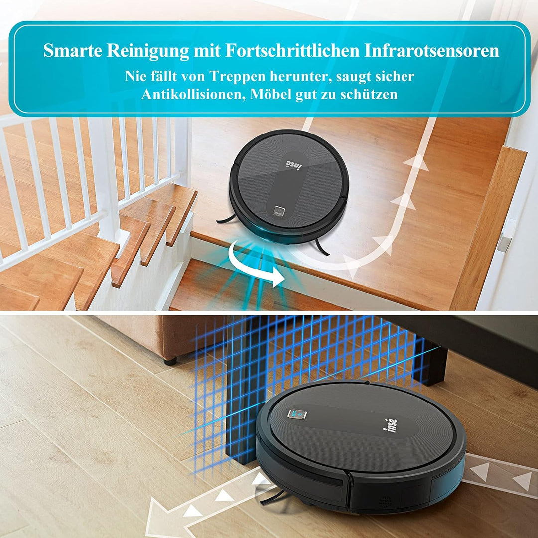 INSE Saugroboter, Staubsauger Roboter, 2200Pa Starke Saugkraft, Super Leise Ultra Flach Selbstauflad
