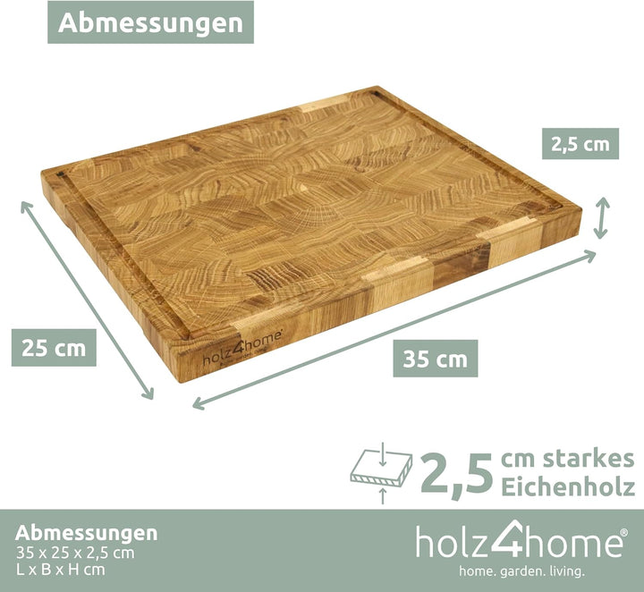 holz4home® Schneidebrett M aus Eichenholz I Stirnholz Würfelmuster Echtholz Brett I Hackbrett Steakb