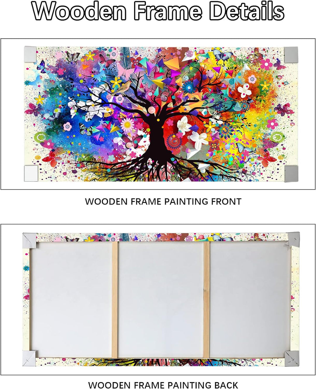 Baum des Lebens Mit Rahmen Leinwand Bilder Schmetterling Blumen Vögel Wandkunst Leinwand Malerei Pos