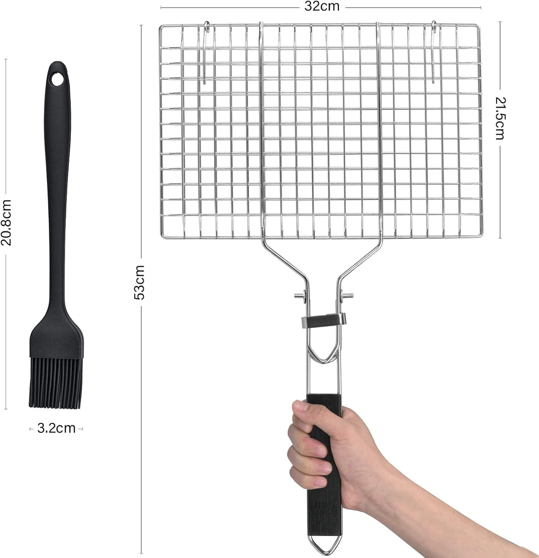 Grillkorb Fischbräter, Fisch-Grillkorb, Edelstahl Barbecue Grillschale, Faltbar, Tragbar, Rostfreie