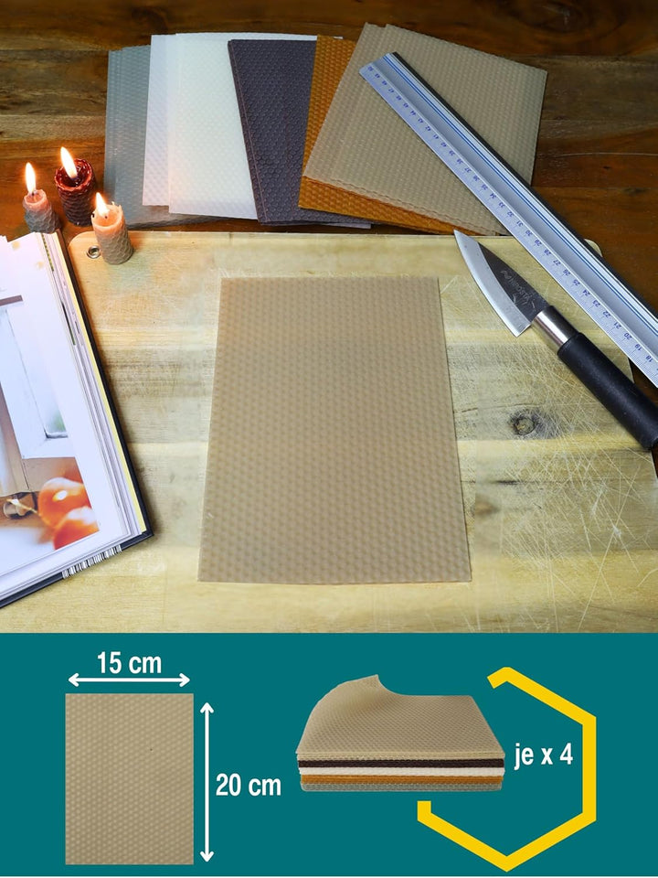 Wachsmann 20 Bienenwachsplatten aus Deutschland, buntes Set "Natur", Wachsplatten 20 x 15 cm, Bienen
