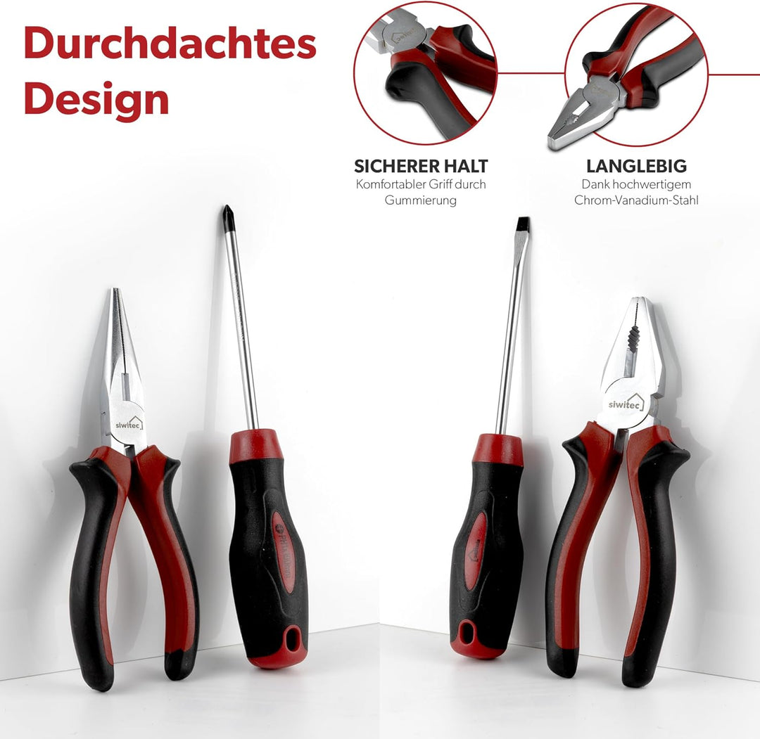 siwitec Werkzeugkoffer 95-teilig | Werkzeug Set CRV | Werkzeugkasten gefüllt mit Zangen, Schraubendr