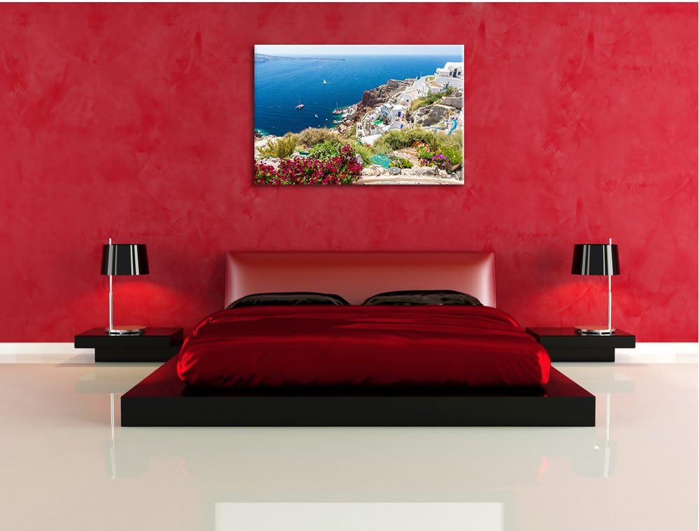 Griechische Küste, Format: 100x70 auf Leinwand, XXL riesige Bilder fertig gerahmt mit Keilrahmen, Ku