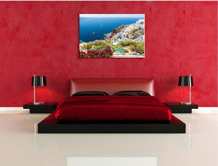 Griechische Küste, Format: 100x70 auf Leinwand, XXL riesige Bilder fertig gerahmt mit Keilrahmen, Ku