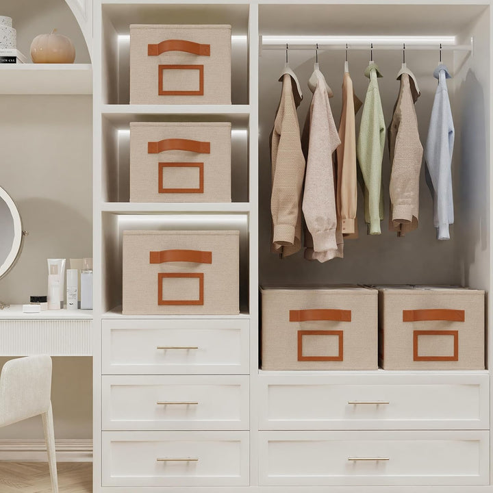 OUTBROS 3 Stück Aufbewahrungsboxen Stoff, Faltbare Aufbewahrungskiste Organizer mit Griff, Gross Auf