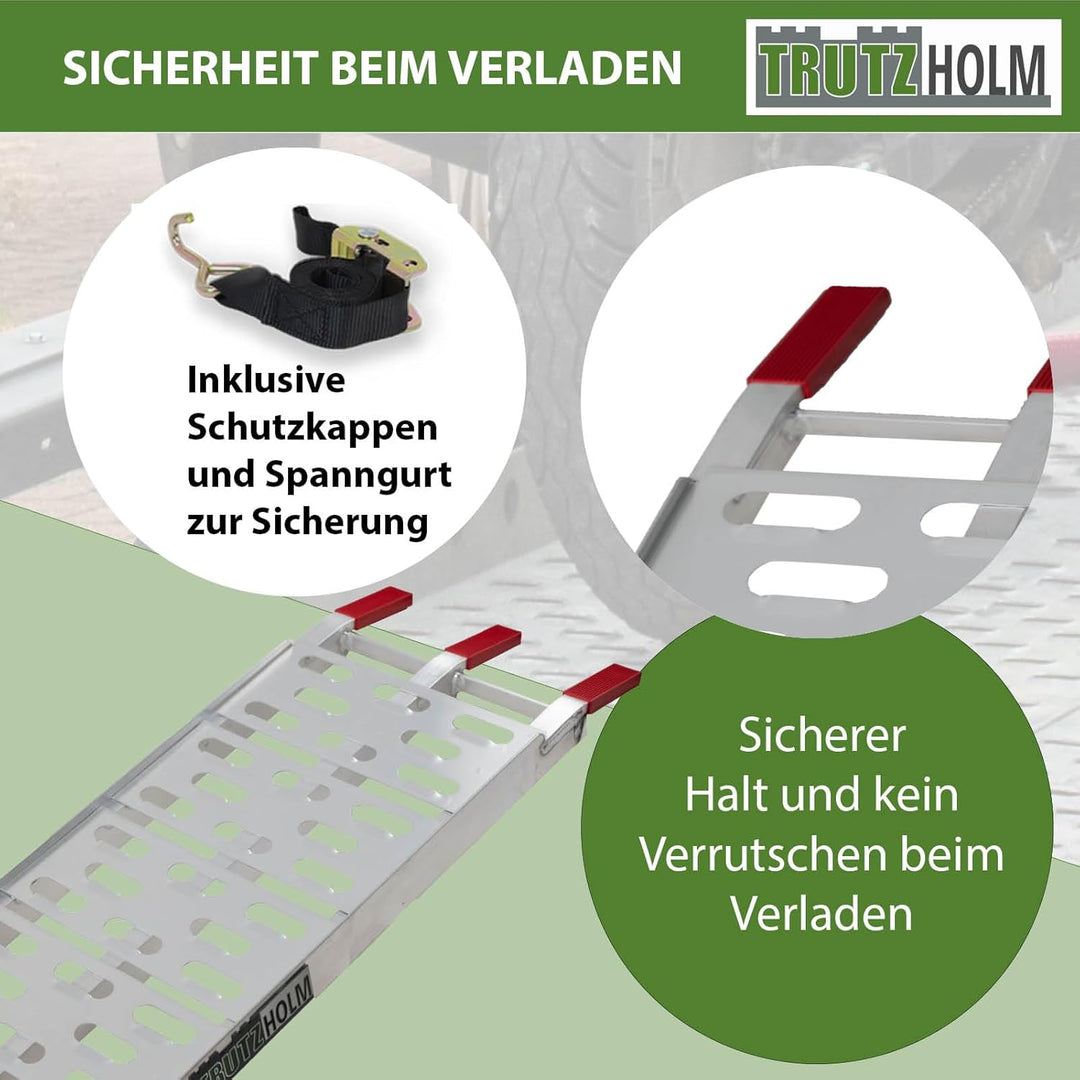 TRUTZHOLM 2 x Auffahrrampe klappbar 228 cm Traglast 680 kg Alu grau gelocht Motorradrampe 2x Rampe S