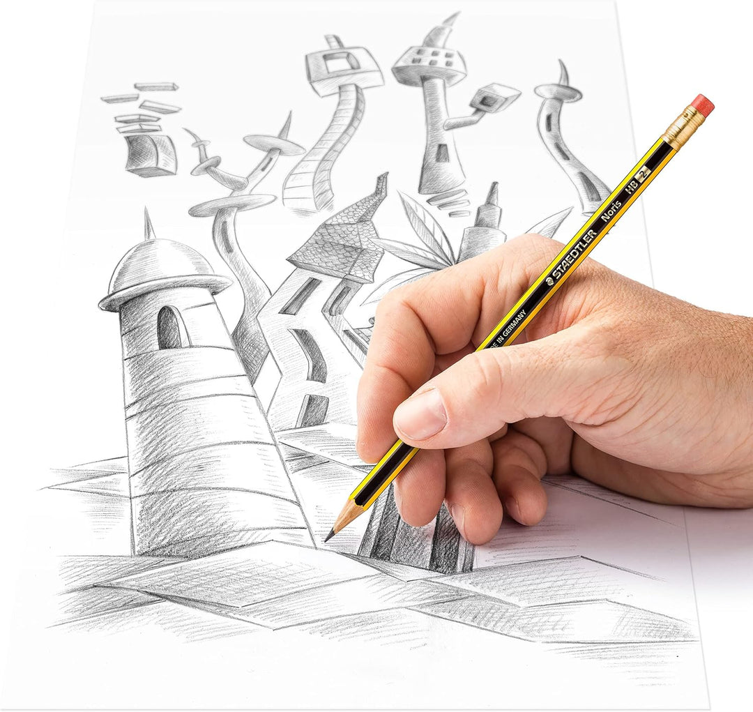 STAEDTLER Bleistifte mit Radiergummi Noris, HB, sechskantformat, hohe Bruchfestigkeit durch speziell