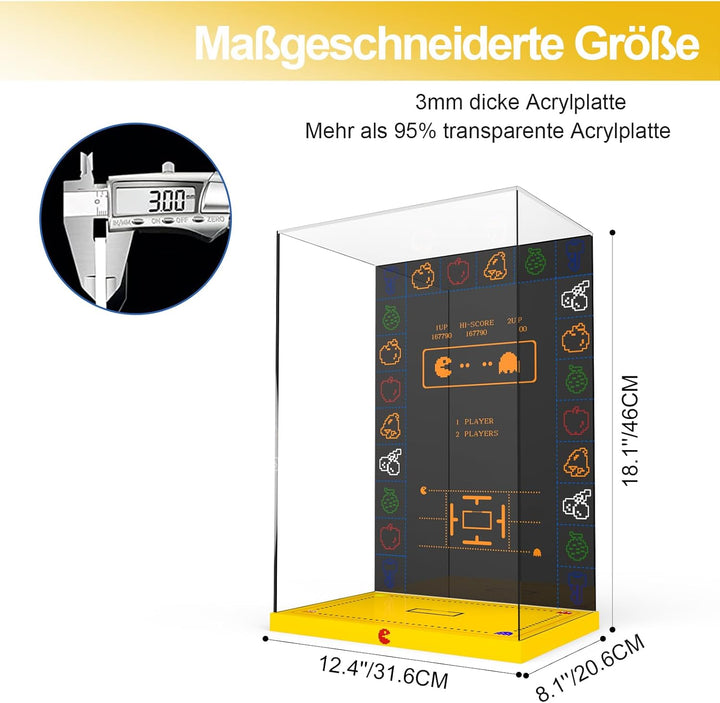 cooldac Acryl Vitrine Box für Lego-10323 Icons PAC-Man Spielautomat Bausteine Modell, staubdicht Tra