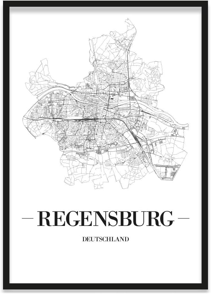 JUNIWORDS Stadtposter, Regensburg, Wähle eine Grösse, 40 x 60 cm, Poster mit Rahmen, Schrift A, Weis