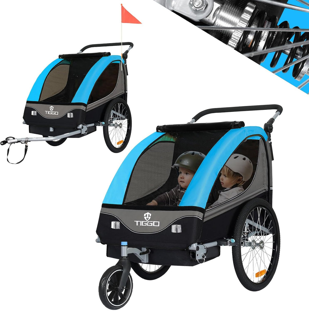 Tiggo S2 Kinderanhänger mit Federung Jogger 2 in 1 Kinder Buggy fahrradanhänger Anhänger 360° Drehba